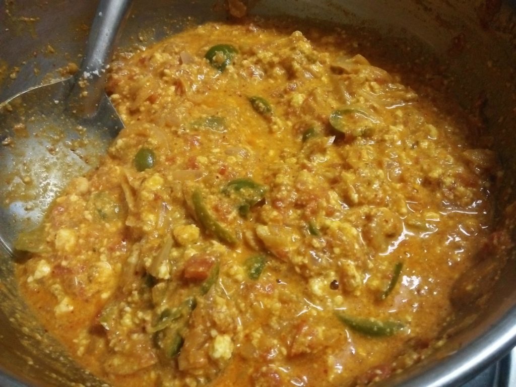 Paneer Bhurji, a north Indian Subzi Recipe made in a pan in a pan
