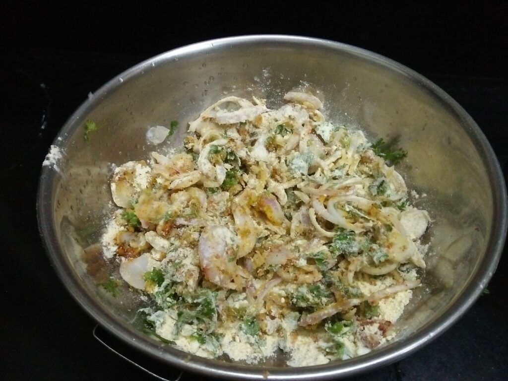 Ingredients used in Onion Pakora and mixed well